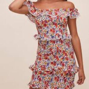 Astr the Label Smocked Floral Ruffle Mini Dress Cottagecore Boho‎ Size Small